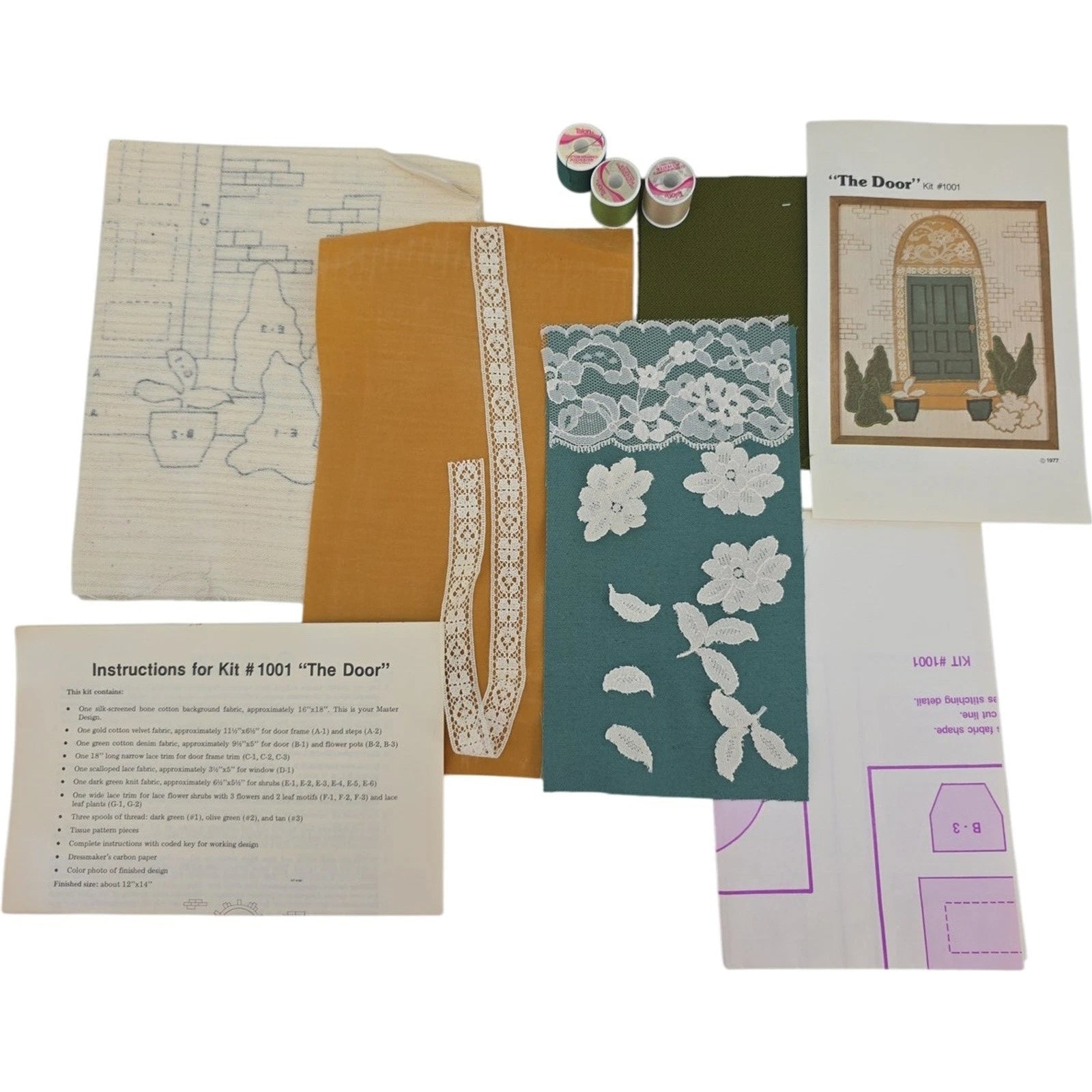1977 The Door Fabric Art Kit #1001 Complete Appliqué and Embroidery Craft Set