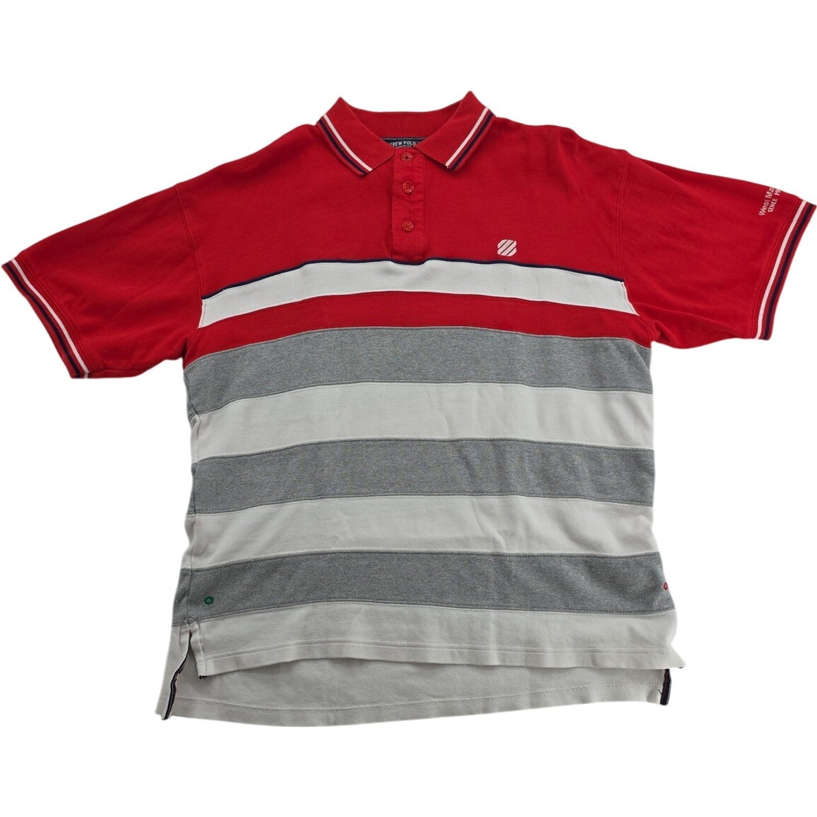 West Marine Crew Polo Red Gray White Striped Collared Golf Polo Shirt Size L