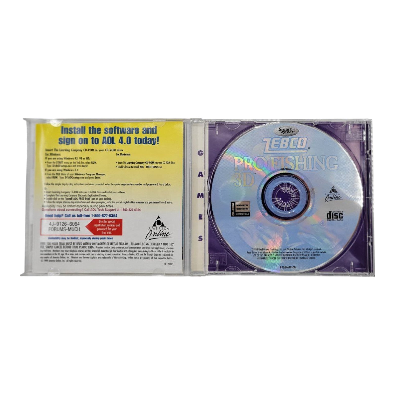 Zebco Pro Fishing 3D PC CD Rom Game Windows 95 98 Smart Saver 1998