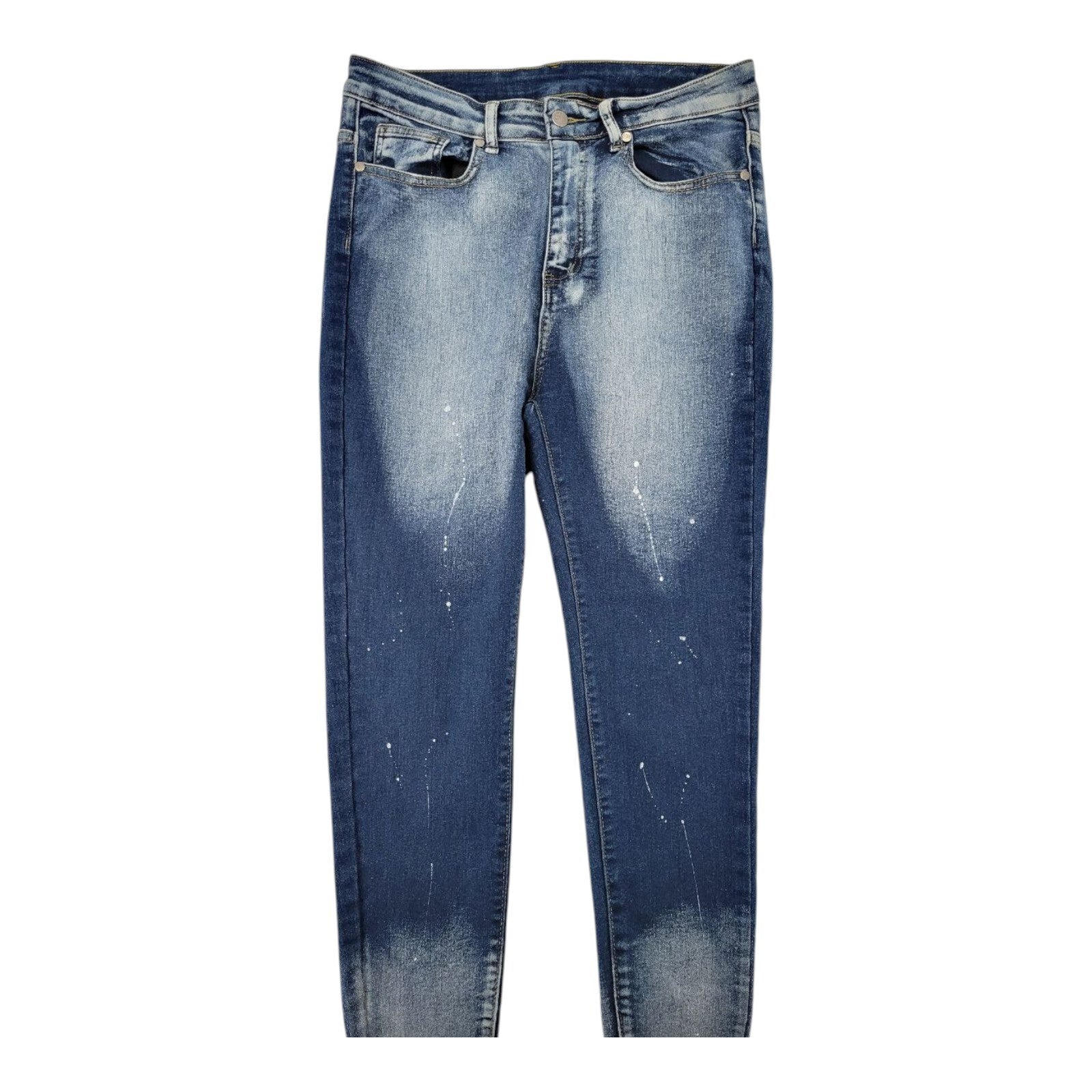 Between Us Womens Blue Paint Splatter Skinny Denim Jeans Size 14