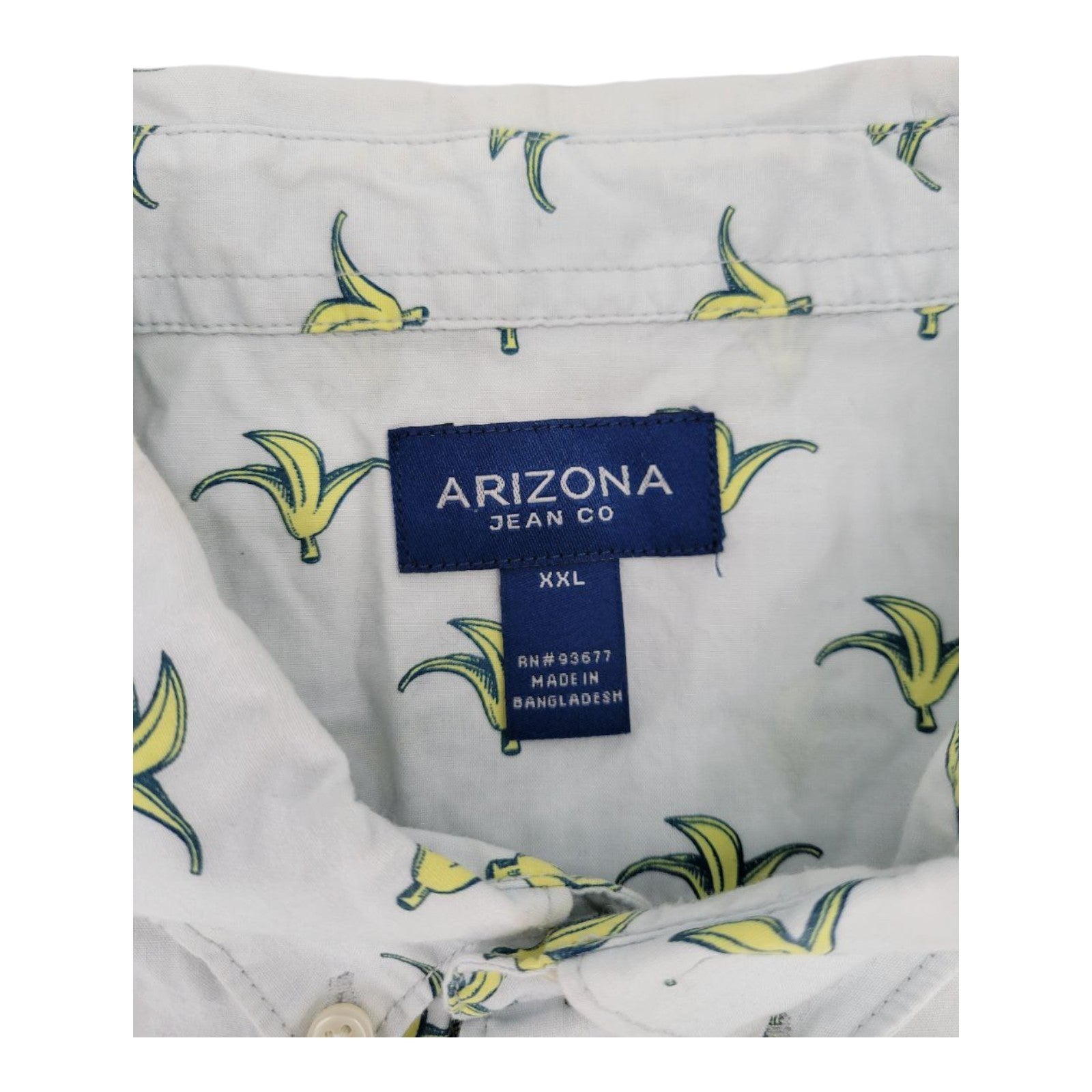 Arizona Jean Co Mens White Banana Print Button Up Short Sleeve Shirt XXL