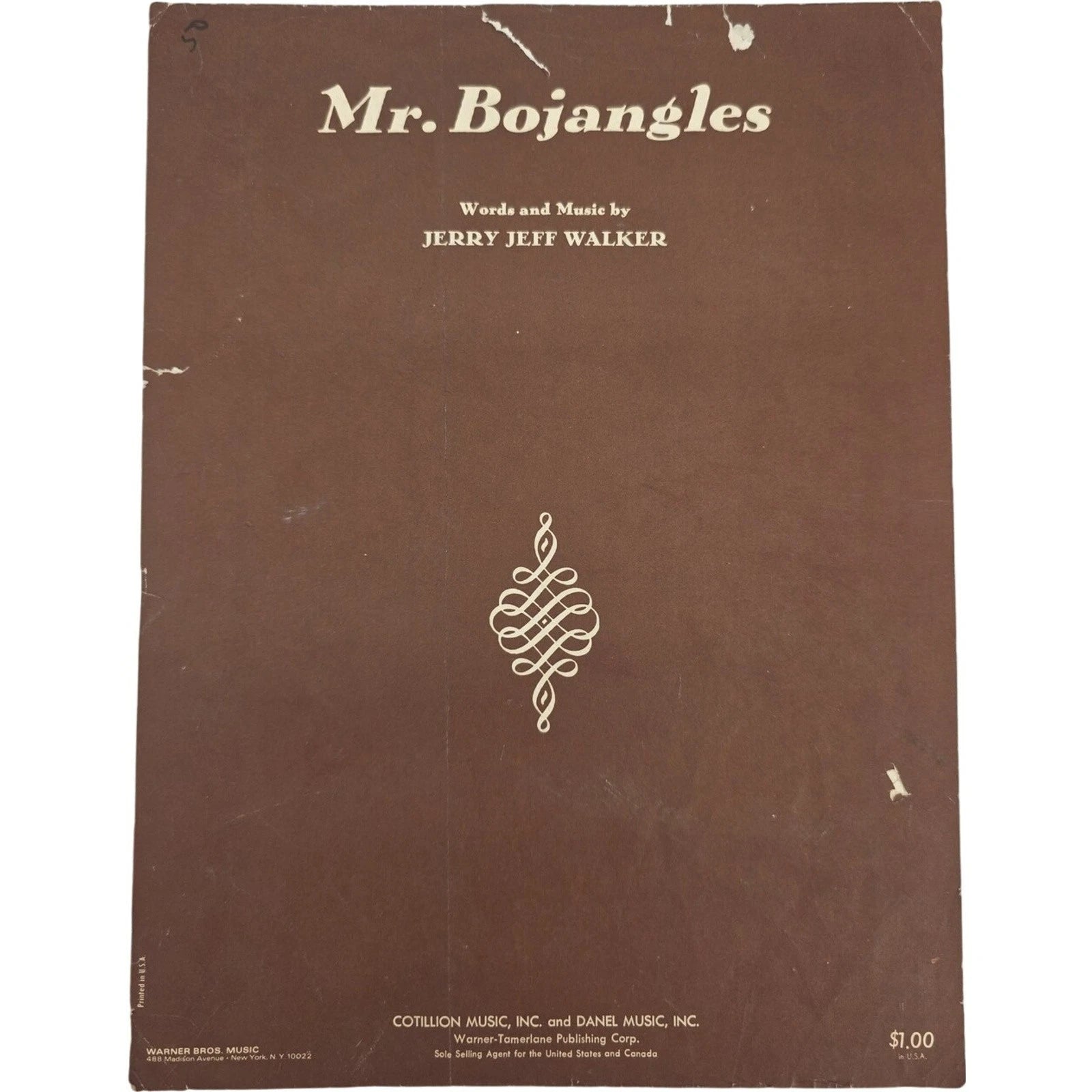 Vintage 1968 Sheet Music Mr. Bojangles by Jerry Jeff Walker