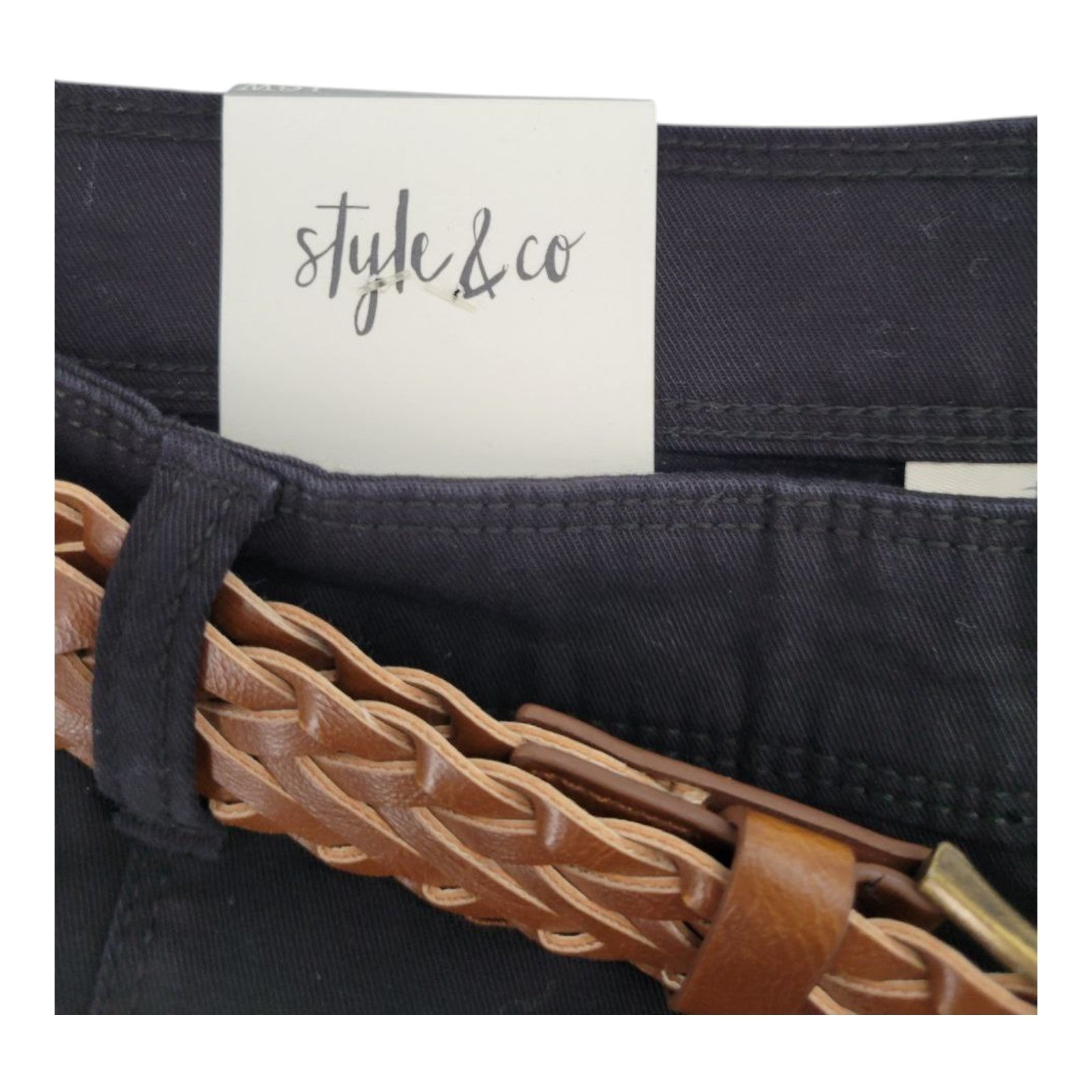 NEW Style & Co Women's Plus Mid Rise Bermuda Belted Shorts Black Size 16W