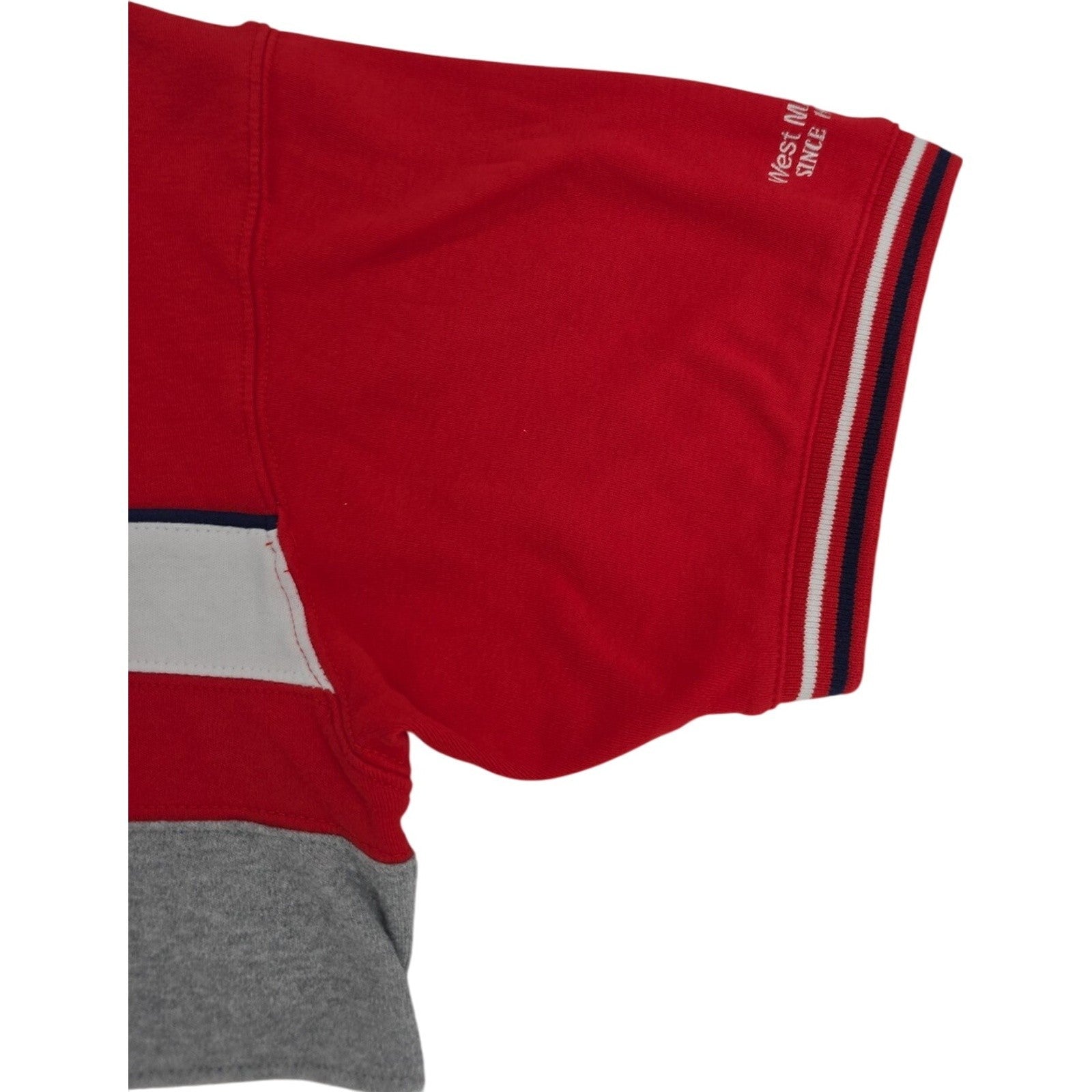 West Marine Crew Polo Red Gray White Striped Collared Golf Polo Shirt Size L