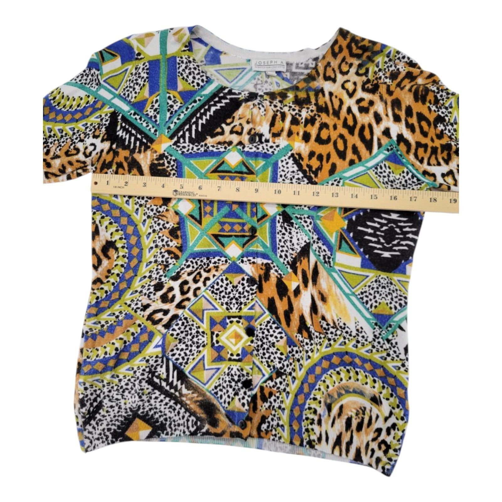 Joseph A Geometric Leopard Print Button Front Cardigan Sweater Medium