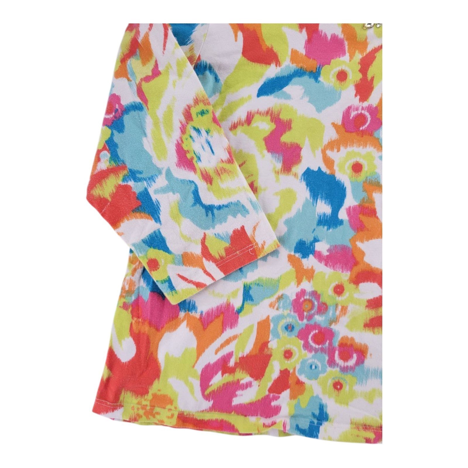Ruby Rd. Favorites Floral Embellished Top Multicolor 3/4 Sleeve Women's XXL