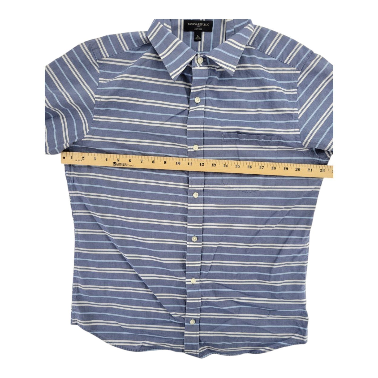 Banana Republic Men's Blue Striped Short Sleeve Soft Wash Shirt Size L