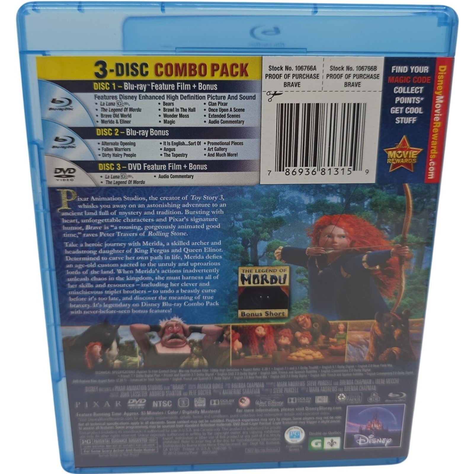 Bave Disney Pixar Collector's Edition Blu-ray DVD Combo - 2 Disc No 3D Disc