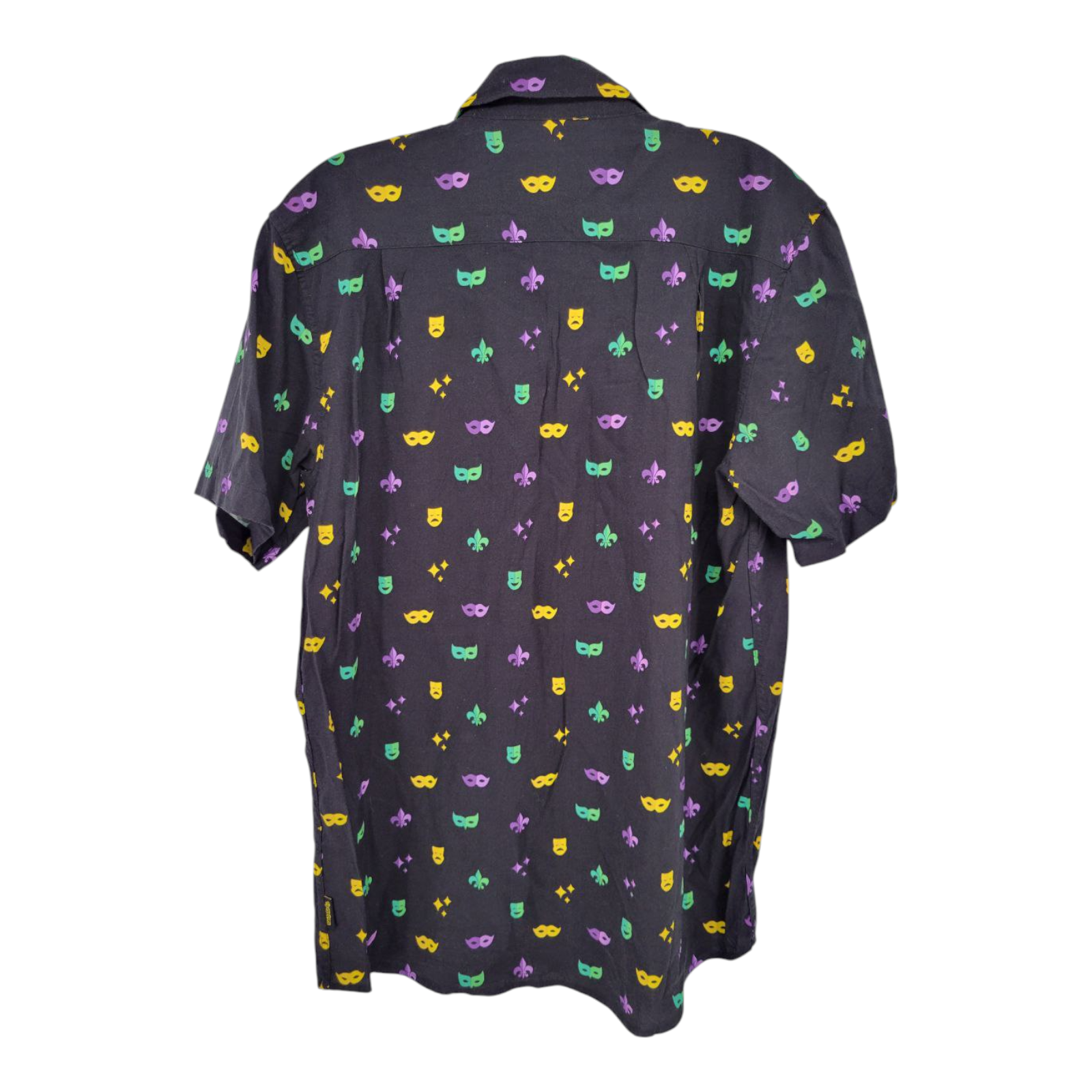Tipsy Elves Mardi Gras Mens Masquerade Black Short Sleeve Button Up Shirt M