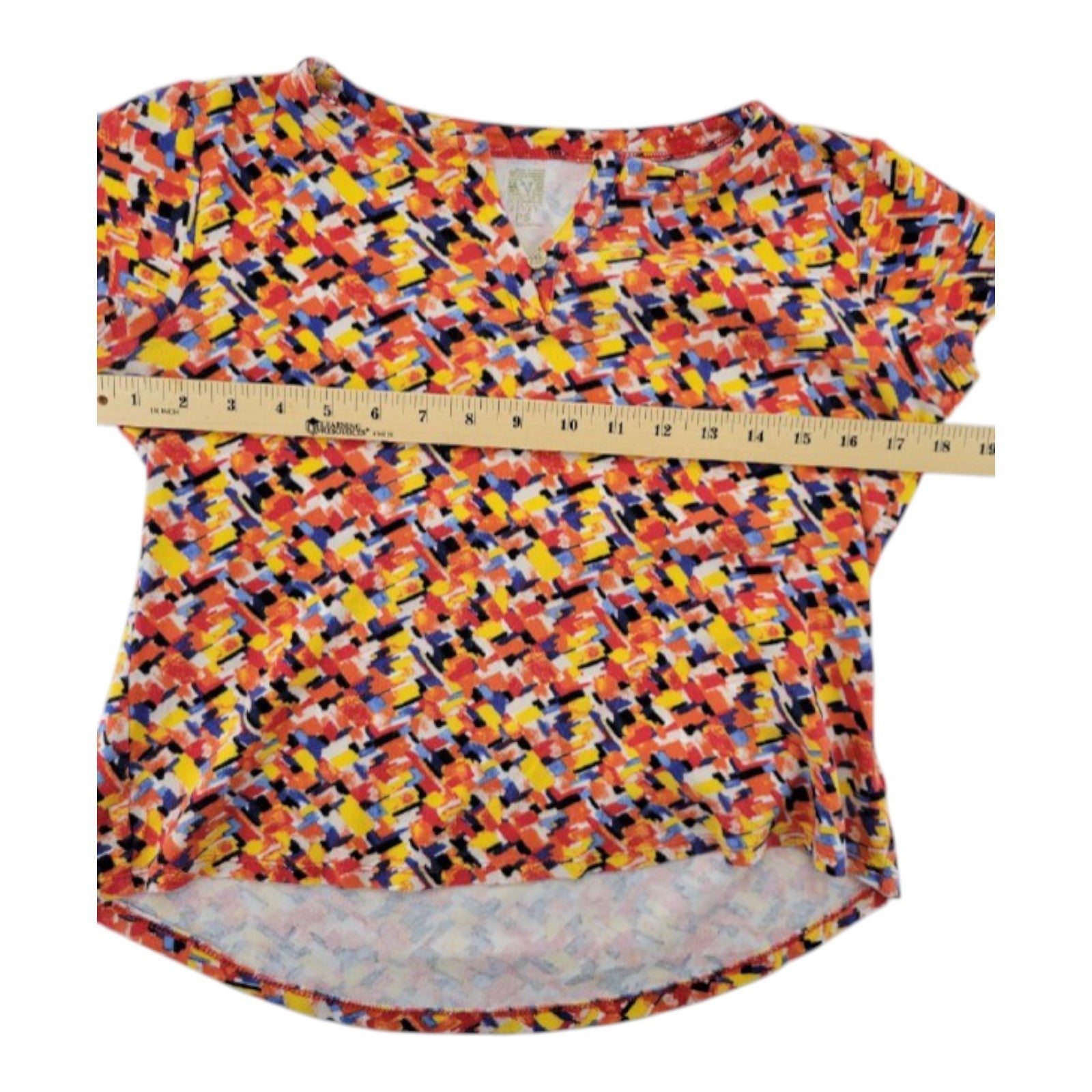 Anne Klein Sport Women's Multicolor Abstract V-Neck Cap Sleeve Top PS