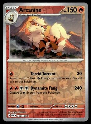 Pokemon 2023 Scarlet & Violet 151 Arcanine Reverse Holo Uncommon #59 Near Mint