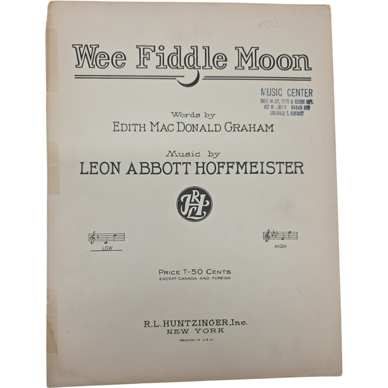 Wee Fiddle Moon Leon Abbott Hoffmeister Edith MacDonald Graham Sheet Music 1929
