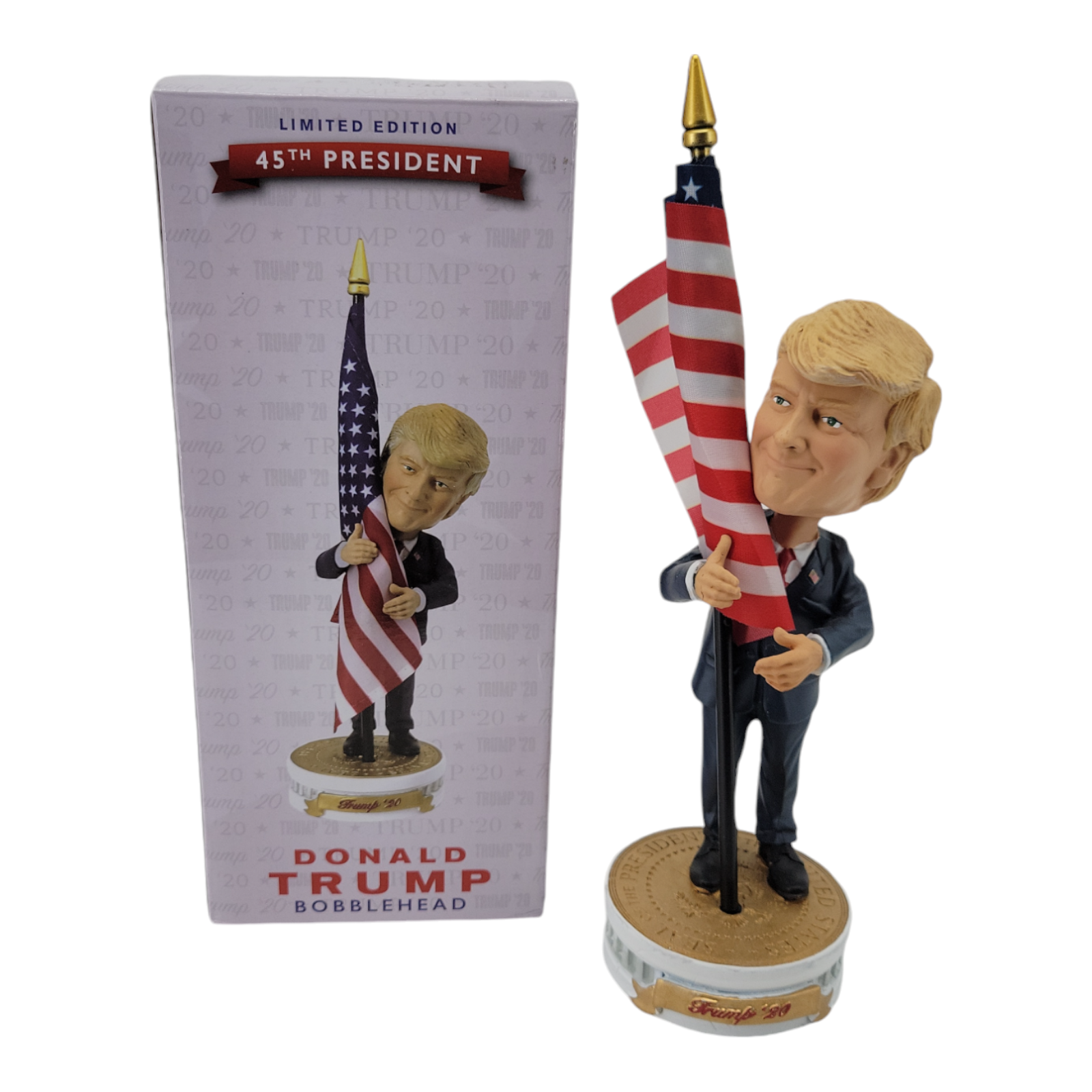 45th President Donald Trump 2020 Bobblehead Hugging American Flag Collectible
