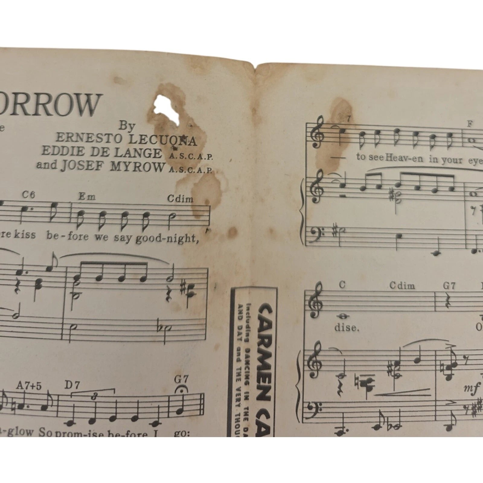 One More Tomorrow Sheet Music By Ernesto Lecuona & Josef Myrow Warner Bros Film