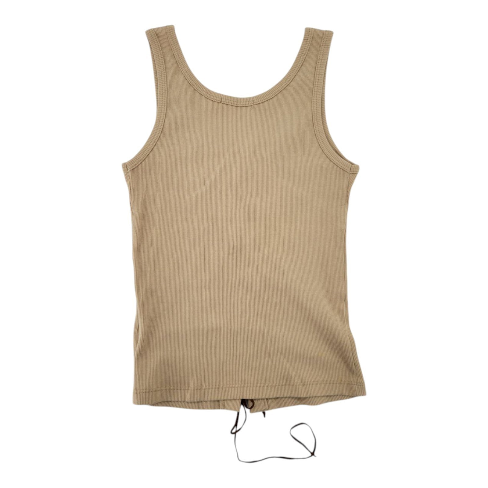 Forever 21 Women's Beige Ribbed Lace-Up Tank Top Sleeveless Fitted Size S
