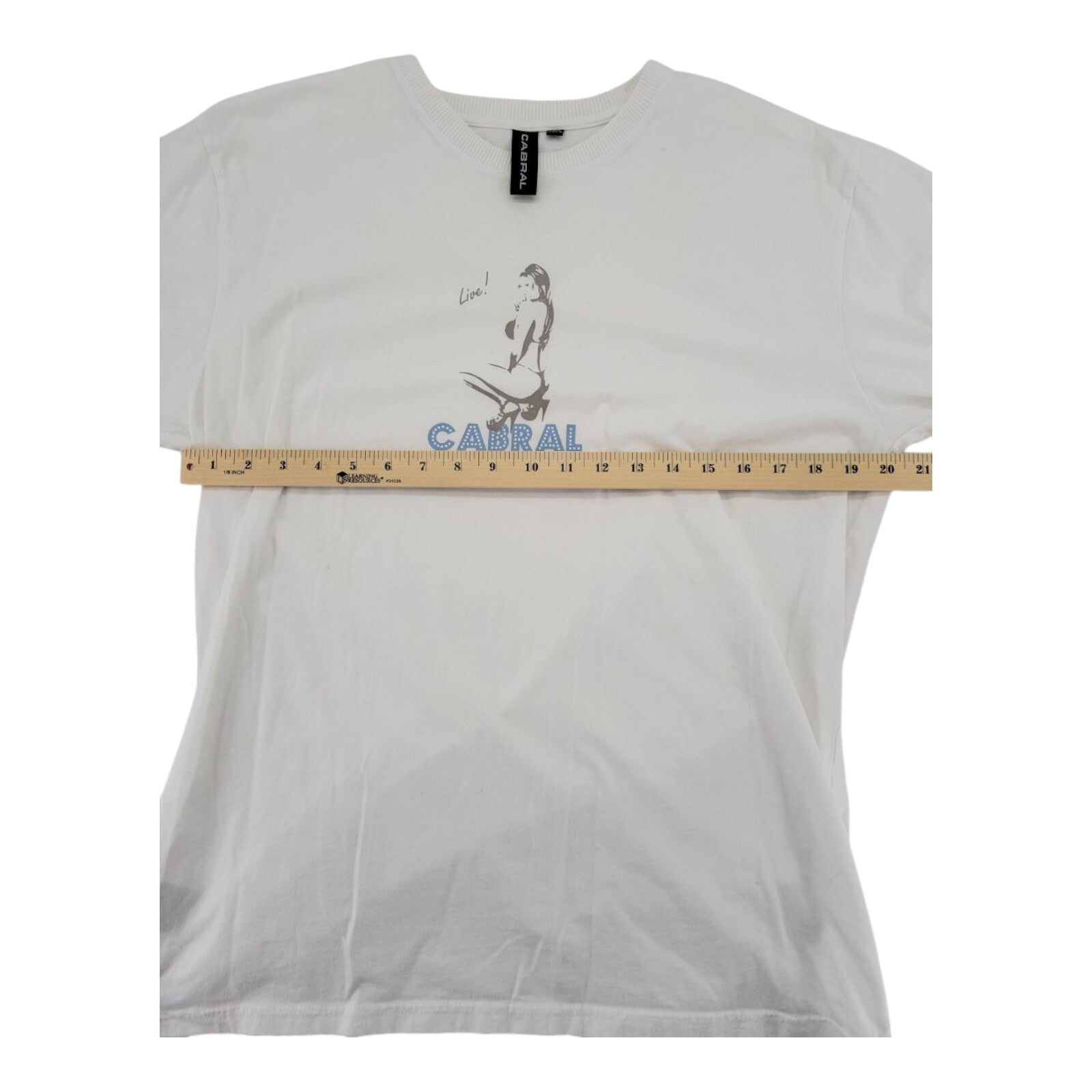 Cabral White Graphic T-Shirt Pin Up Girl Live Print Size L