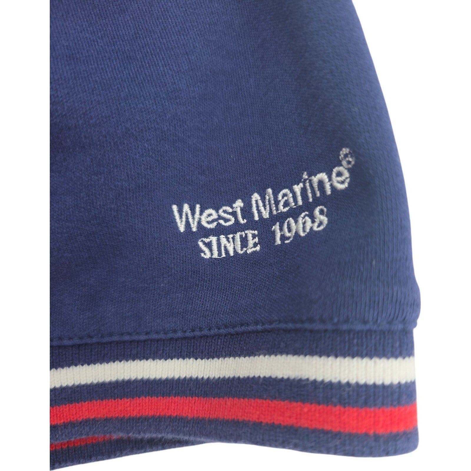 West Marine Crew Polo Shirt Navy Red Gray Striped 100% Cotton Short Sleeve XL