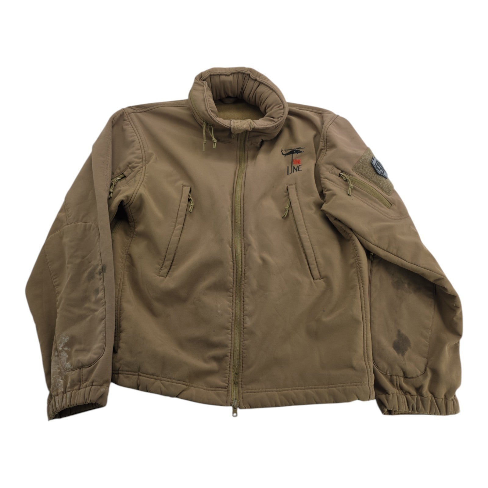 Nine Line Tactical Softshell Hooded Jacket Men’s L Tan with Patches