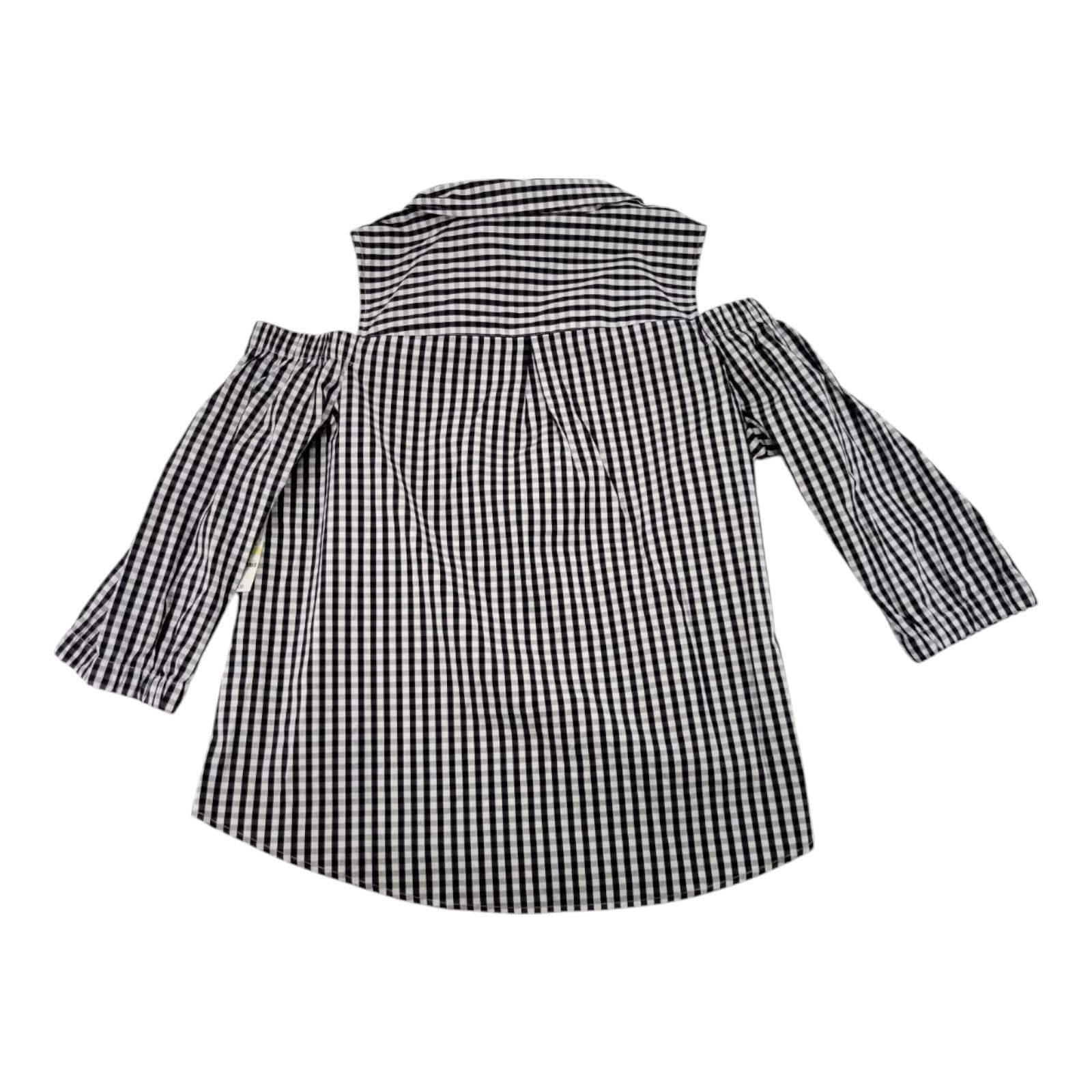 Charter Club Woman Gingham Cold Shoulder Top Black White Button Front 18W