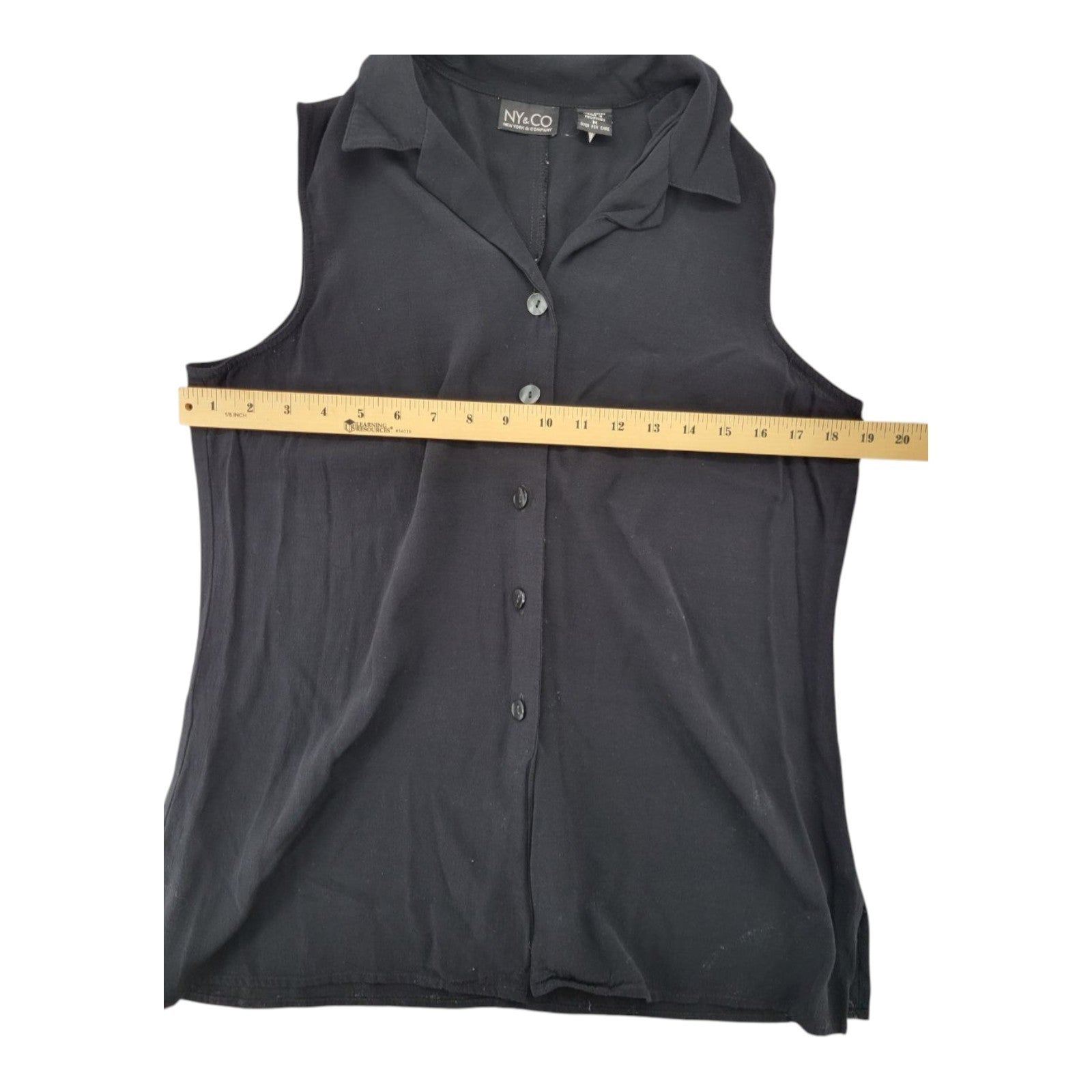 NY&Co Women's Black Sleeveless Collared Blouse Button Front Rayon Top Size M