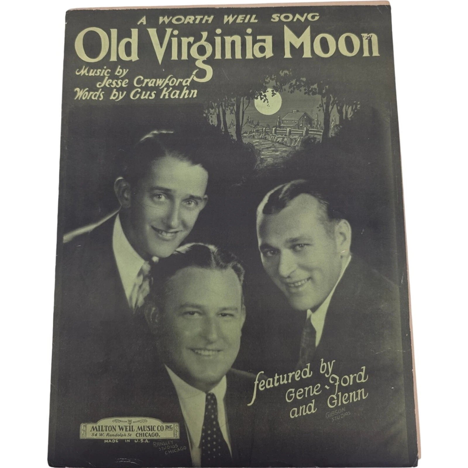 1924 Old Virginia Moon Sheet Music by Jesse Crawford Gus Kahn Milton Weil Music