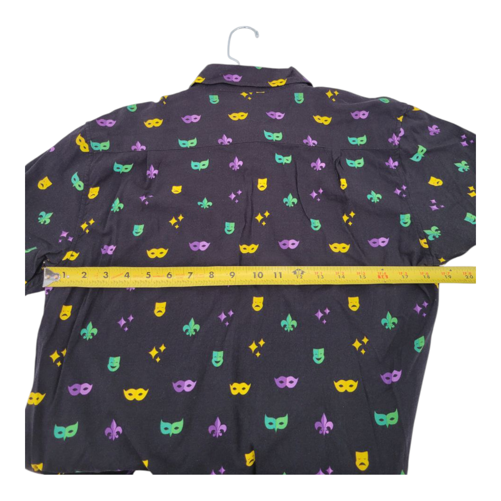 Tipsy Elves Mardi Gras Mens Masquerade Black Short Sleeve Button Up Shirt M