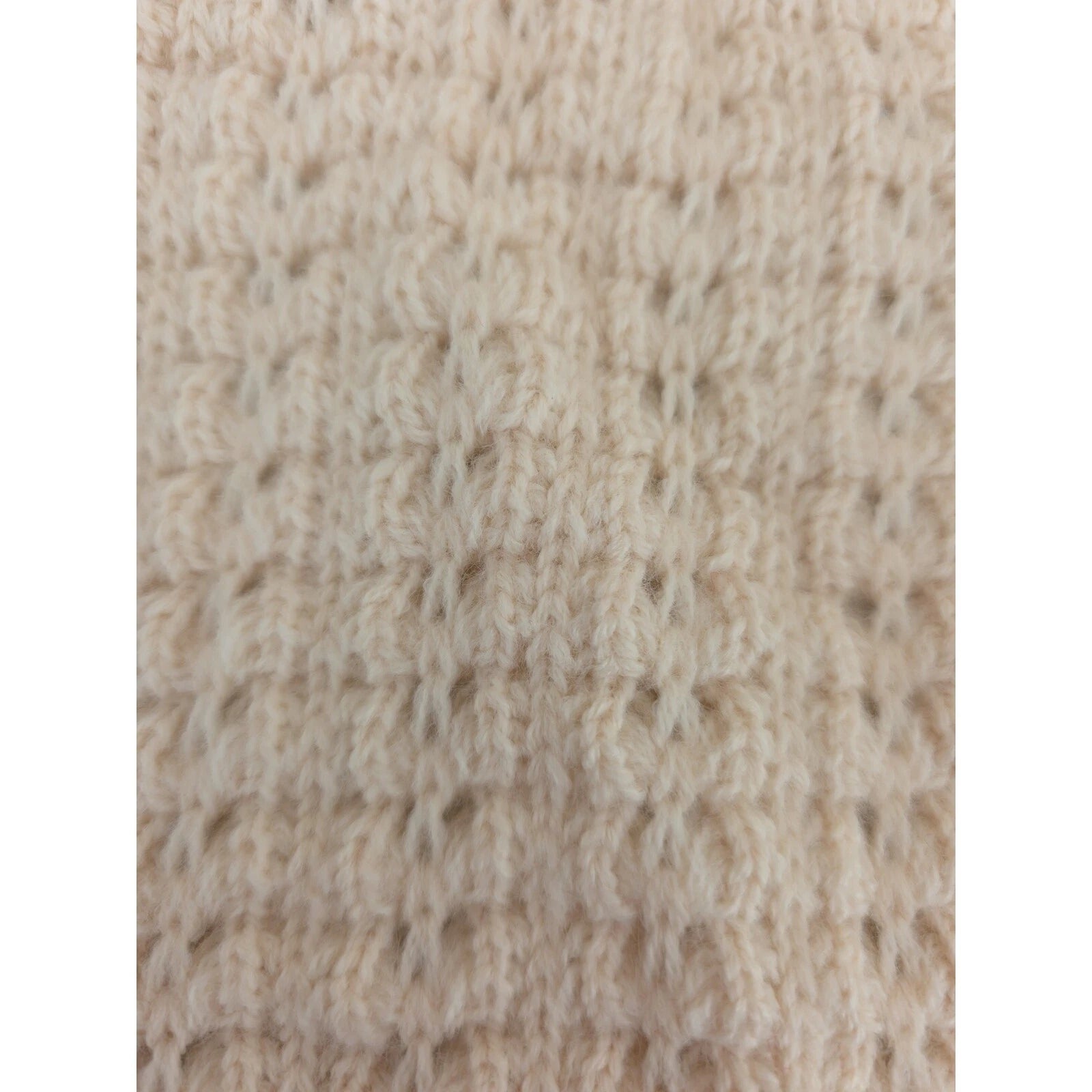 Crochet project Unfinished knitting Cream Wool Fabric Panel Ribbed Texture