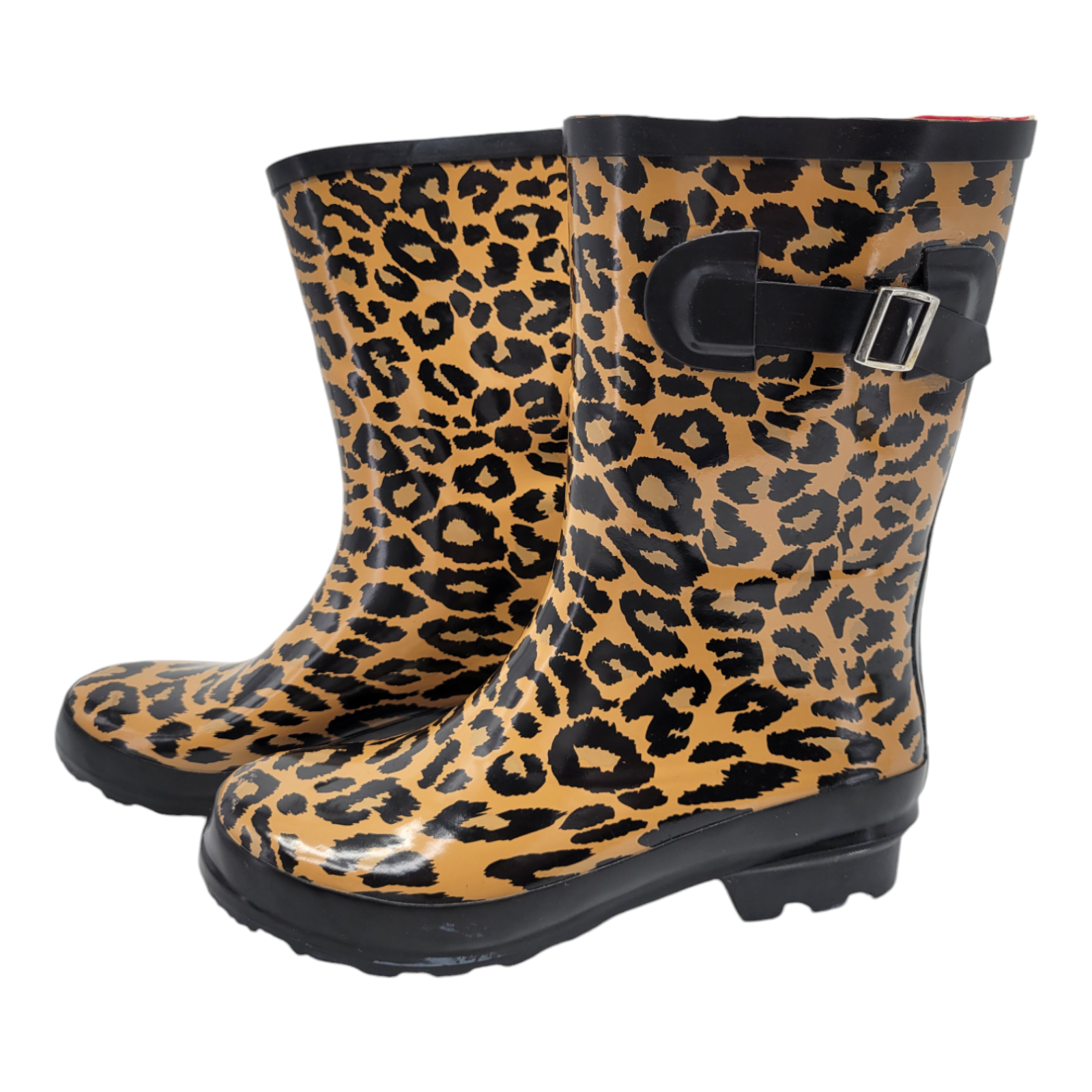 Women's Leopard Print Rain Boots Rubber Upper Stylish Waterproof Shoes Size 7