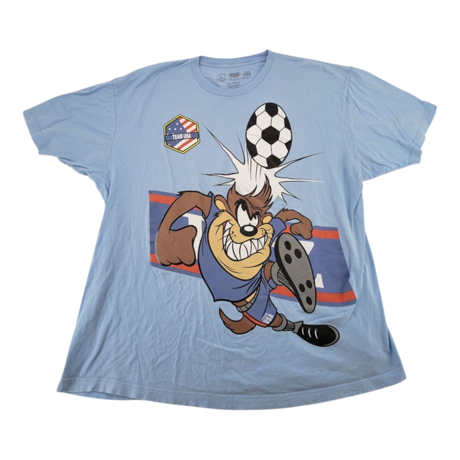 Warner Bros Looney Tunes x Team USA Blue Soccer T-Shirt Taz Graphic Tee Size 2XL