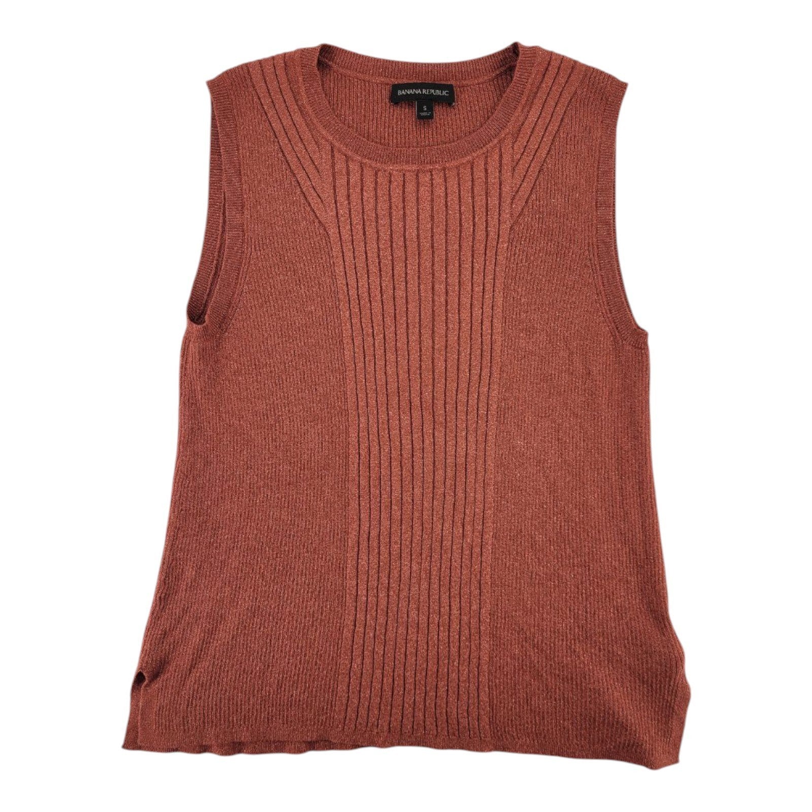 Banana Republic Womens Sleeveless Ribbed Sweater Top Rust Red Size S