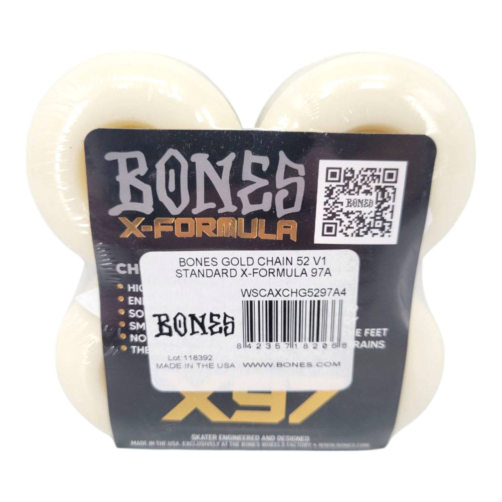 Bones X Formula Gold Chain V1 Standard 52mm 97A Skateboard Wheels Set of 4