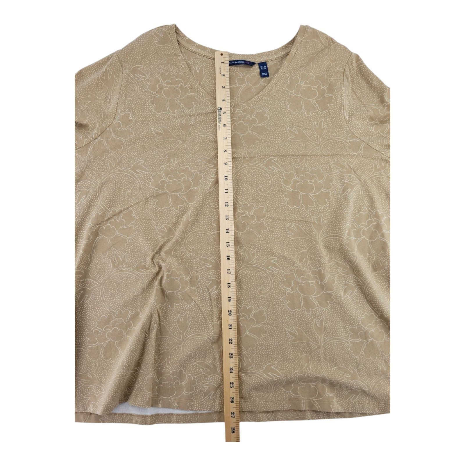 Isaac Mizrahi Live Womens Brown Tan Floral Knit Top 3/4 Sleeve Stretch Blouse 3X
