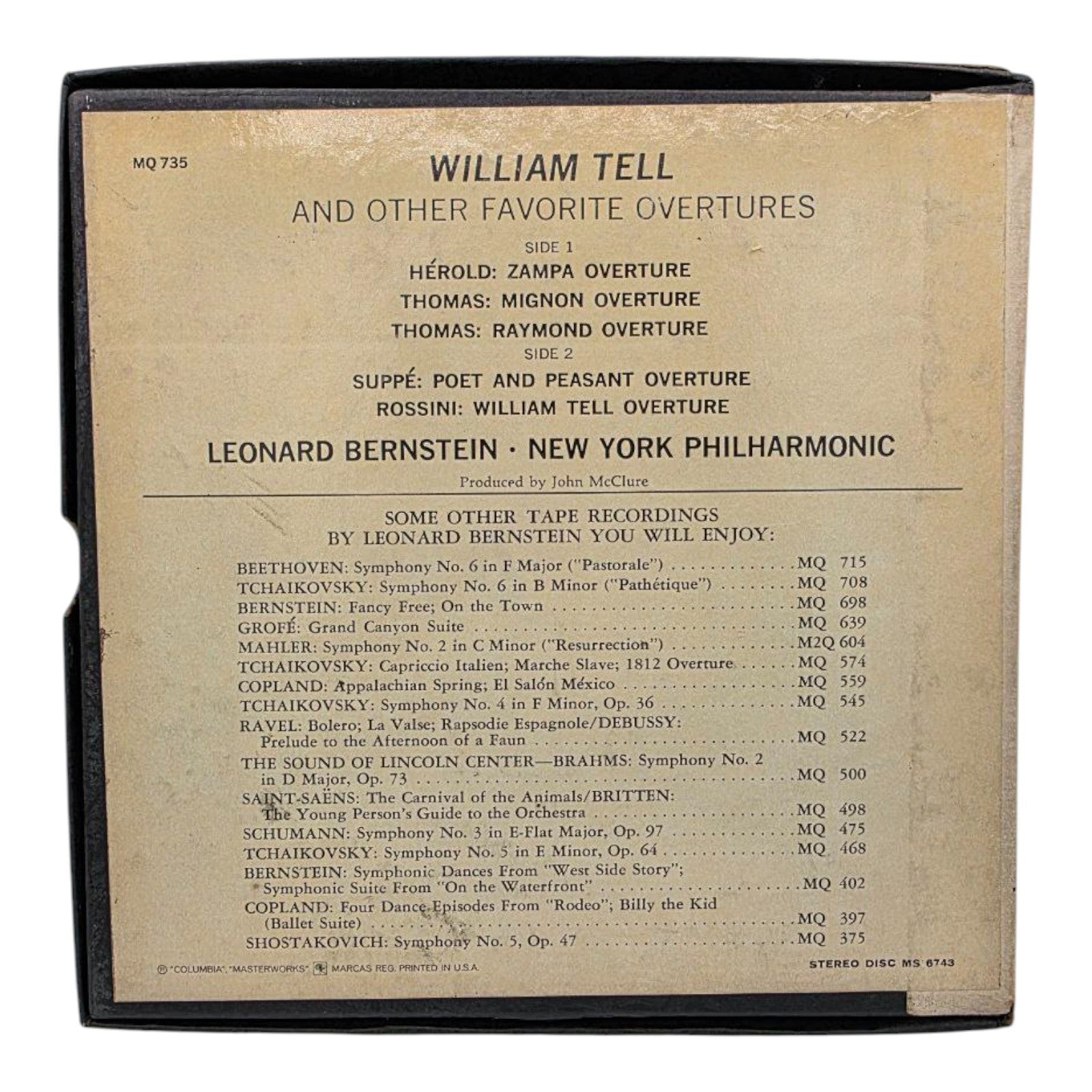 William Tell and Other Favorite Overtures Reel to Reel Tape MQ 735 Columbia