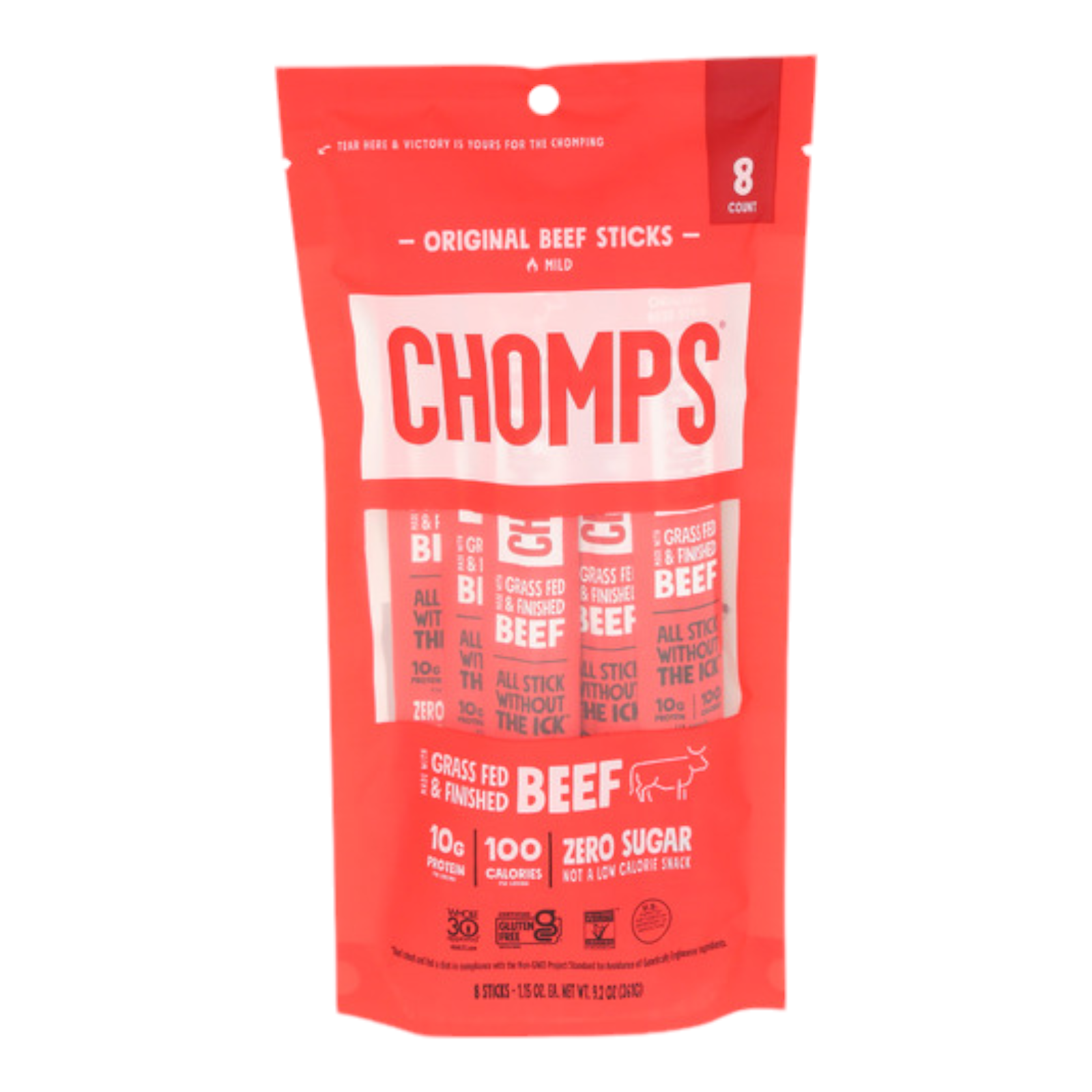 Chomps Original Beef Chomps 9.2 oz Pack of 8 Protein Snack Sticks