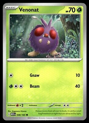 Pokemon 2023 Scarlet & Violet 151 Venonat Common #48 Near Mint Card