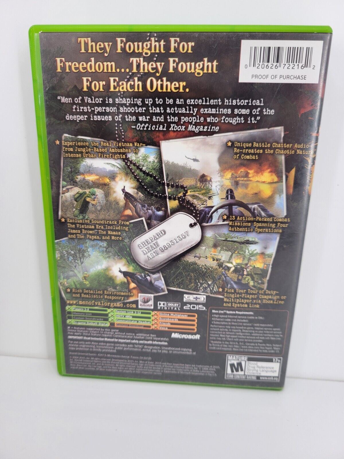 Vivendi Universal Men of Valor Xbox 2004 First Person Shooter