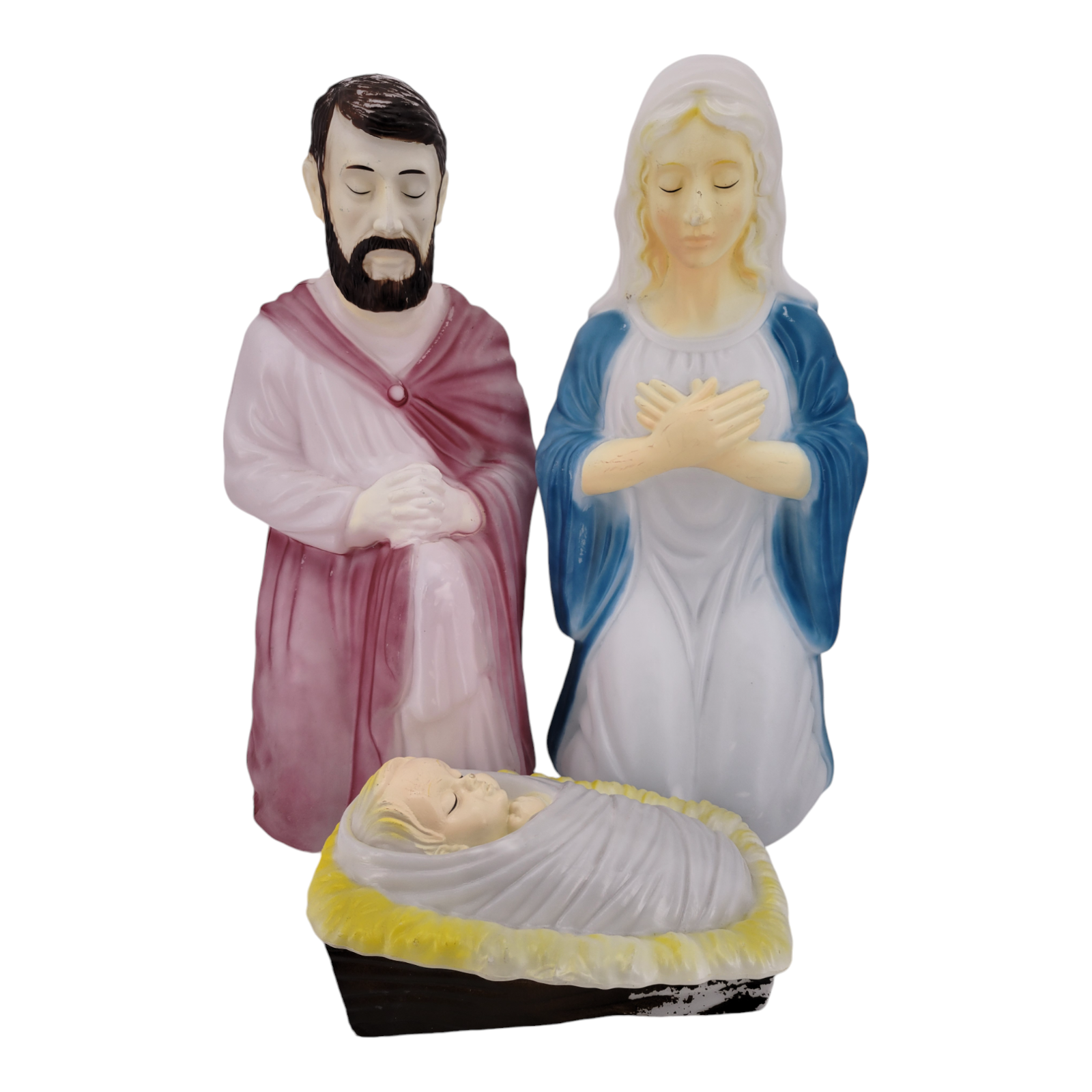 General Foam Lighted Blow Mold Nativity Set 28 Inch Mary Joseph Baby Jesus