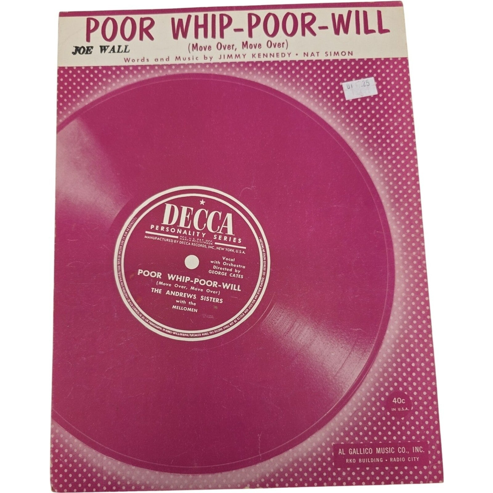 Vintage Poor Whip-Poor-Will (Move Over, Move Over) Sheet Music