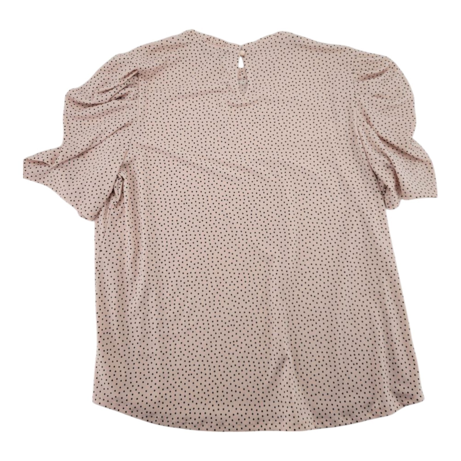 Adrianna Papell Pink Polka Dot Blouse Womens Ruffle Neck Puff Sleeves Size XL