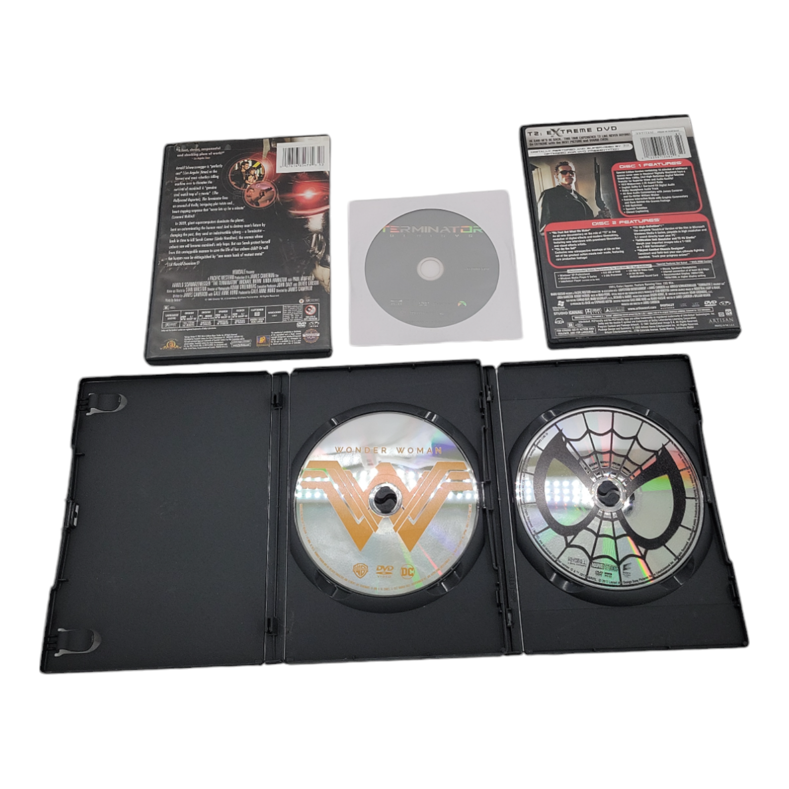 Wonder Woman Spiderman The Terminator Terminator 2 Genisys 5 DVD Action Bundle