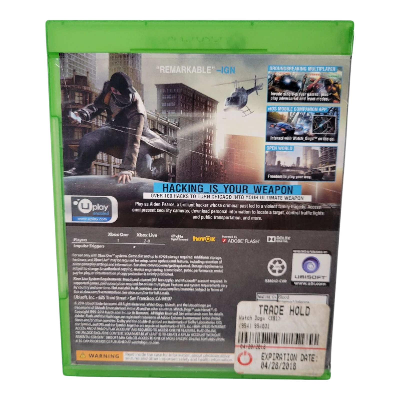 Ubisoft Watch Dogs Microsoft Xbox One 2014 No Manual