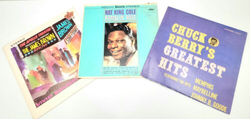 VTG James Brown Chuck Berry Nat King Cole Lot of Three LP Vinyl Record Bundle