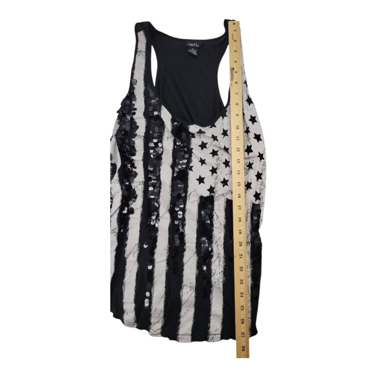Rue 21 Womens American Flag Sequin Tank Top Racerback Stars Stripes Black XL