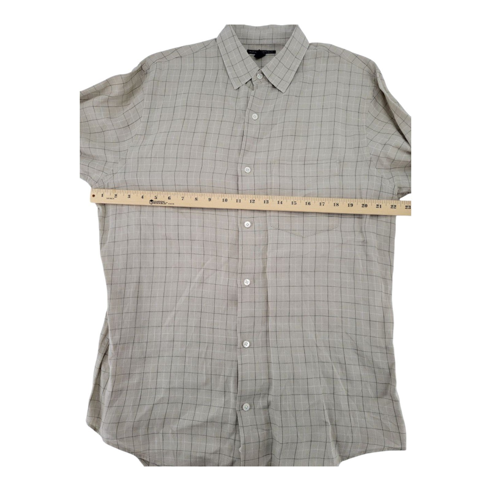Banana Republic Mens Beige Plaid Button Down Shirt Linen Blend Long Sleeve M