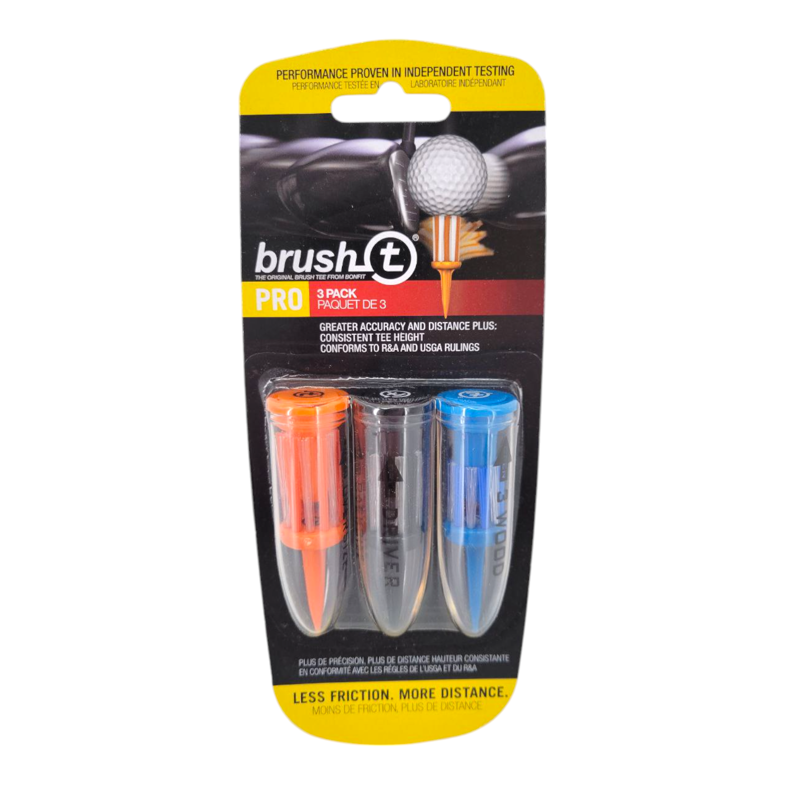 Brush-T Pro Golf Tee 3 Pack Bonfit Sport Assorted Sizes