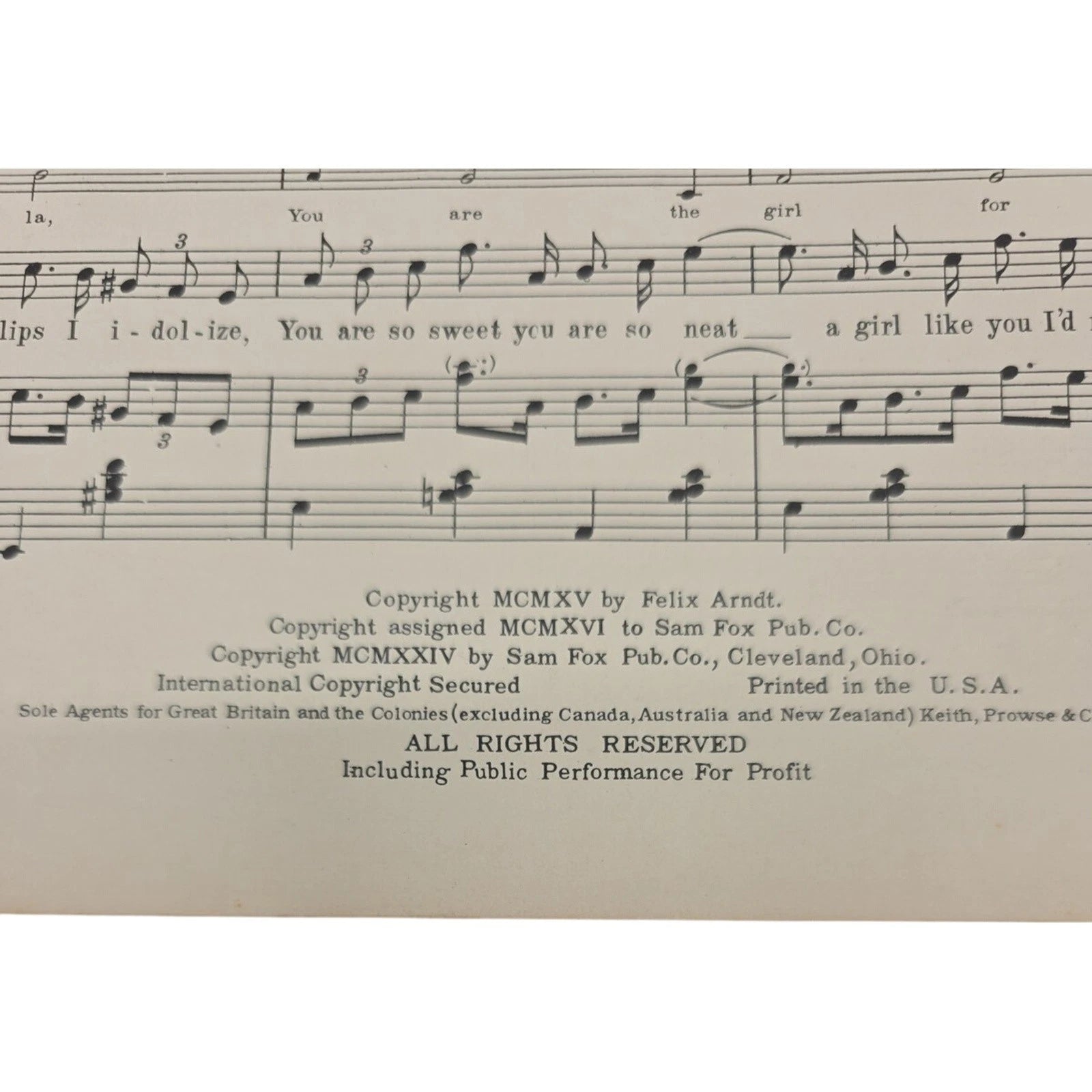 Vintage 1924 Nola Song Sheet Music by Felix Arndt and James F. Burns