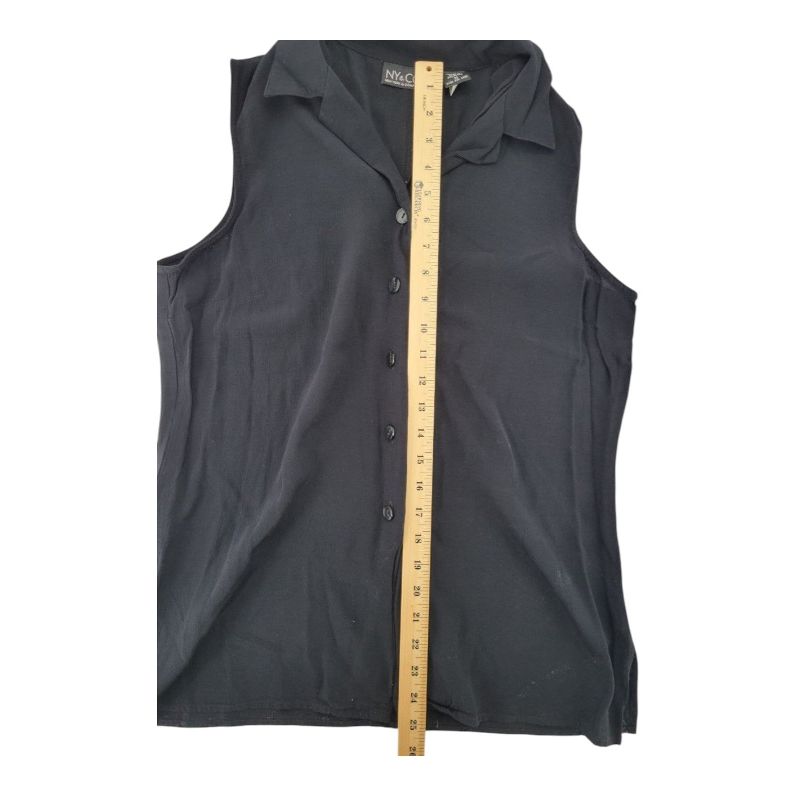 NY&Co Women's Black Sleeveless Collared Blouse Button Front Rayon Top Size M