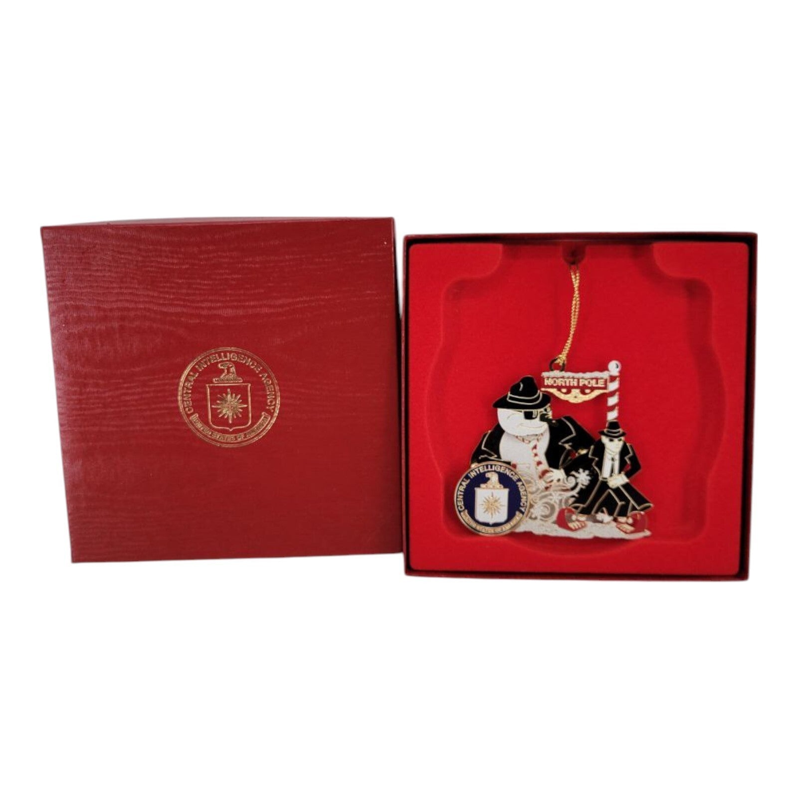 CIA Central Intelligence Agency North Pole Spy Snowman Christmas Ornament w/ Box
