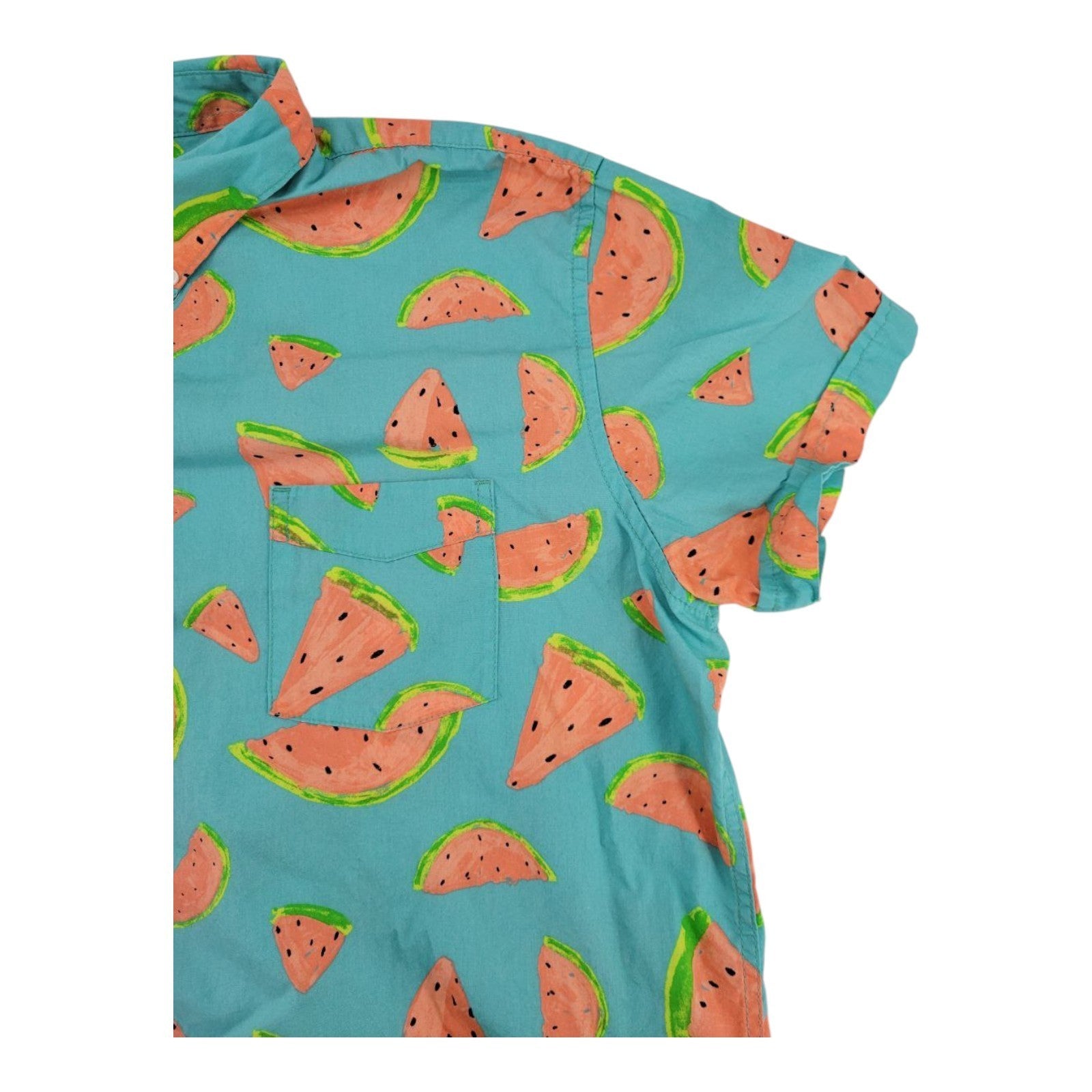 Arizona Jean Co Men's Aqua Shirt XXL Watermelon Print Cotton Short Sleeve