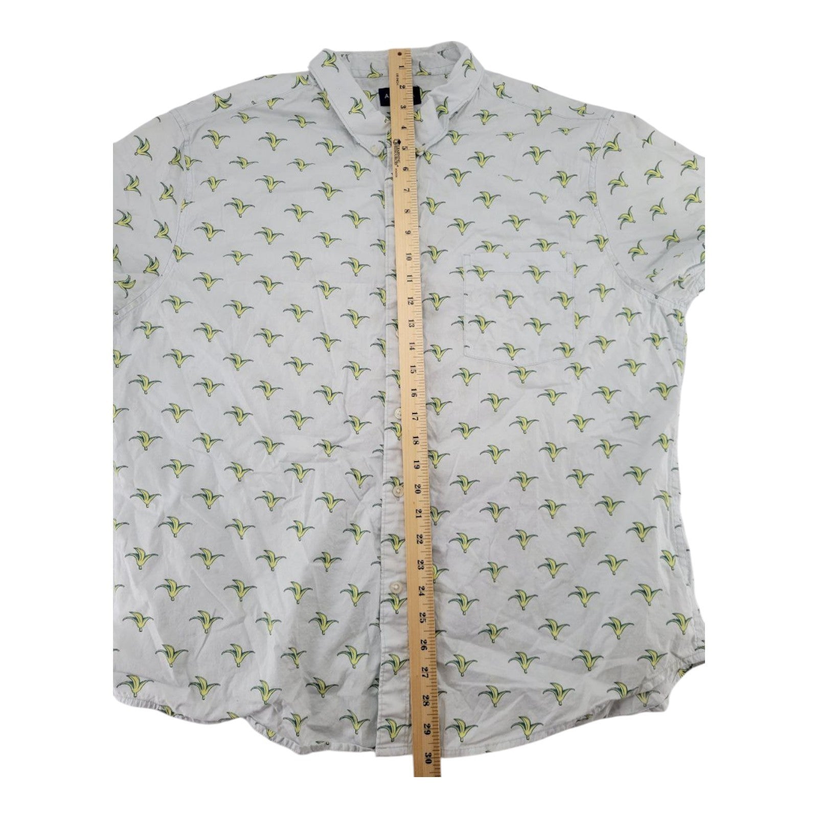 Arizona Jean Co Mens White Banana Print Button Up Short Sleeve Shirt XXL